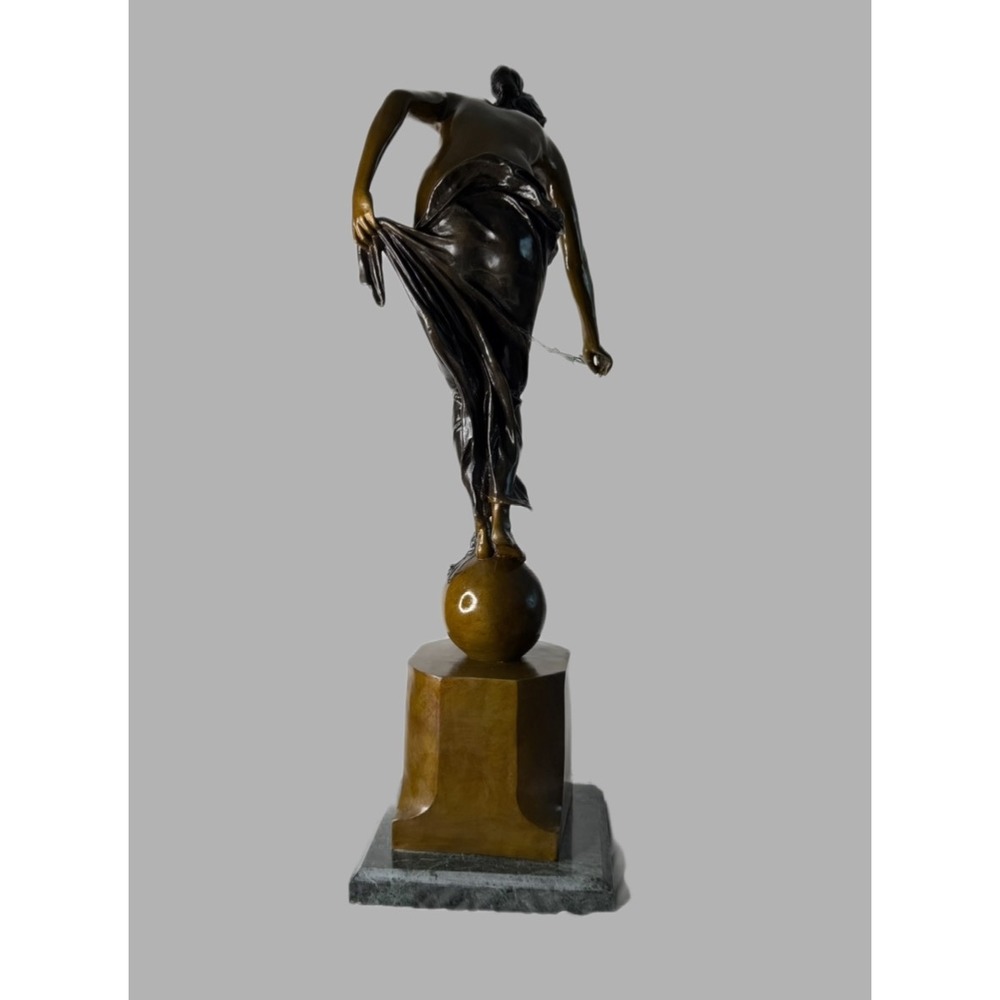 Pax Goddess of Peace Bronze Sculpture Female Figure on Globe Marble Base